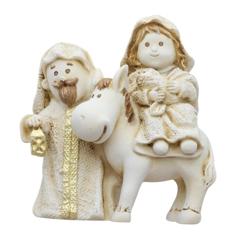 Sainte Famille avec cheval en résine H. 9 cm en boite.