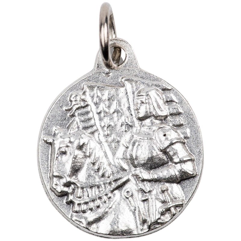 Médaille moulée ou frappée en métal couleur argentée Ø 1.8 cm. Jeanne d' Arc