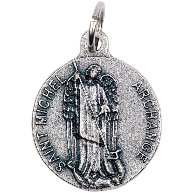 Médaille moulée ou frappée en métal couleur argentée Ø 1.8 cm. Saint Michel