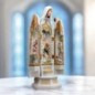 Statue en polystone polychrome peinte a la main Vierge a l'enfant, avec représentation de la nativité a l'interieur H.29 cm