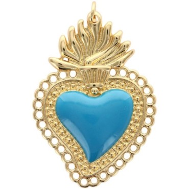 Pendentif de l'EX-VOTO en laiton doré supérieur, H. 4 cm, avec cœur émaillé. Existe de différentes couleurs.