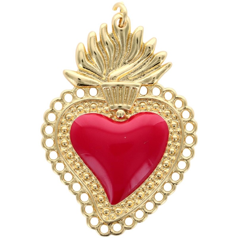 Pendentif de l'EX-VOTO en laiton doré supérieur, H. 4 cm, avec cœur émaillé. Existe de différentes couleurs.