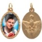 Médaille ovale métal doré, rebord torsadé, résine. H : 2,5 cm. Différents Saints disponibles.