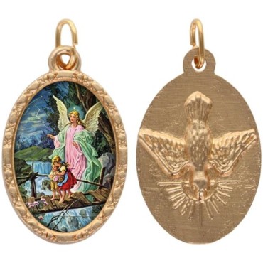 Médaille ovale métal doré, rebord torsadé, résine. H : 2,5 cm. Différents Saints disponibles.