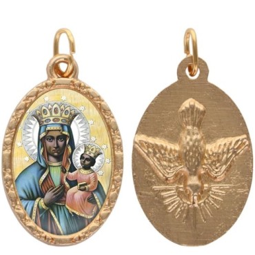 Médaille ovale métal doré, rebord torsadé, résine. H : 2,5 cm. Différents Saints disponibles.