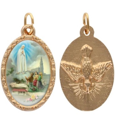 Médaille ovale métal doré, rebord torsadé, résine. H : 2,5 cm. Différents Saints disponibles.