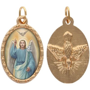 Médaille ovale métal doré, rebord torsadé, résine. H : 2,5 cm. Différents Saints disponibles.