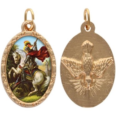 Médaille ovale métal doré, rebord torsadé, résine. H : 2,5 cm. Différents Saints disponibles.