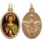 Médaille ovale métal doré, rebord torsadé, résine. H : 2,5 cm. Différents Saints disponibles.