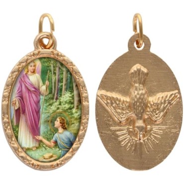 Médaille ovale métal doré, rebord torsadé, résine. H : 2,5 cm. Différents Saints disponibles.