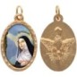 Médaille ovale métal doré, rebord torsadé, résine. H : 2,5 cm. Différents Saints disponibles.