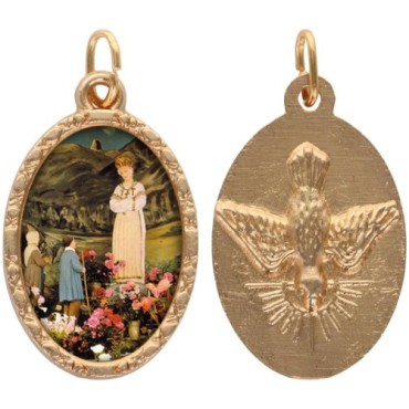 Médaille ovale métal doré, rebord torsadé, résine. H : 2,5 cm. Différents Saints disponibles.