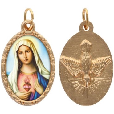Médaille ovale métal doré, rebord torsadé, résine. H : 2,5 cm. Différents Saints disponibles.