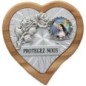 Plaque auto en bois d’olivier forme coeur avec rose- H 4 x 4 cm- Différents Saints-