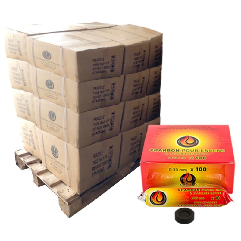 PALETTE DE 480 boites (20 cartons) de 10 rouleaux de 10 pastilles de charbon diametre 33 mm