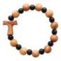 Bracelet sur élastique en bois avec grains marron et noir, Ø 10 mm / 7 mm, avec croix de Taux