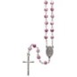 Chapelet grains tachetés 7 mm, chaîne argentée, croix avec Christ, longueur au cœur 34 cm. Plusieurs douleurs.