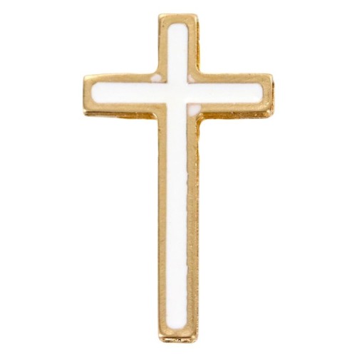 Pin's croix dorée avec résine H. 3 cm, existe en différentes couleurs