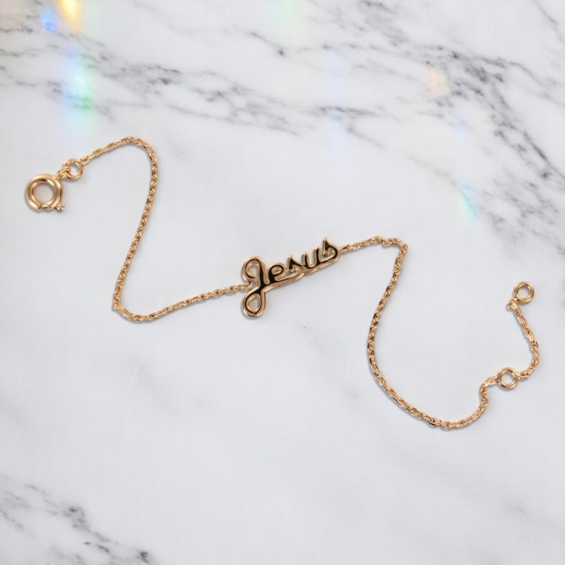 Bracelet en plaqué or avec inscription Jésus