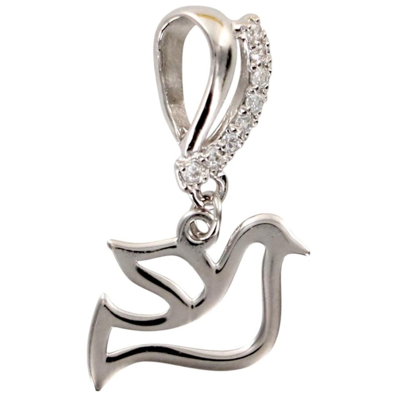 Pendentif colombe avec pierres OZ en argent 925 °/°° (0.90 g) H. 1 cm