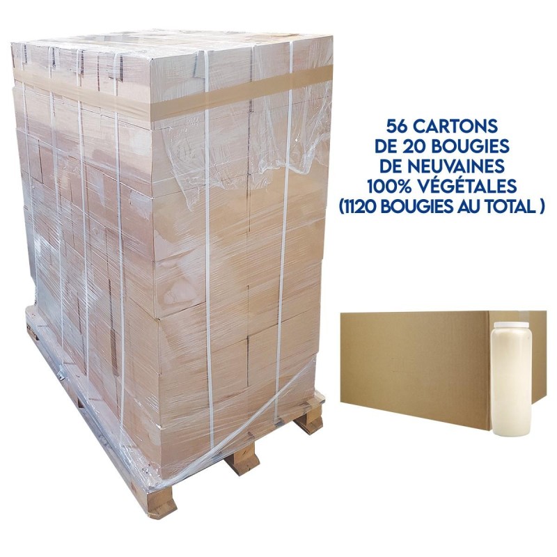 PALETTE de 56 cartons de bougie de neuvaine blanche (1120 bougies).