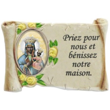 Magnet en résine ton pierre H. 5 x 7 cm, avec prière pour la maison et résine, plusieurs saints.