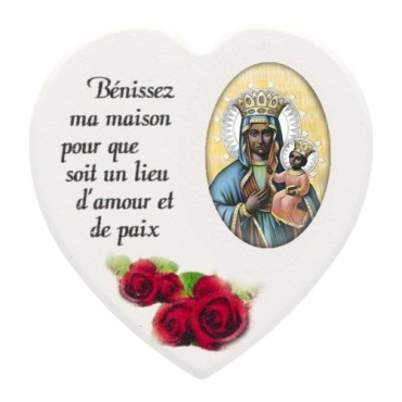 Magnet en bois avec prière forme coeur H 5 cm. Disponible avec différents Saints.