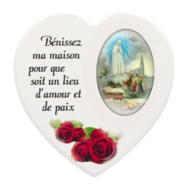 Magnet en bois avec prière forme coeur H 5 cm. Disponible avec différents Saints.