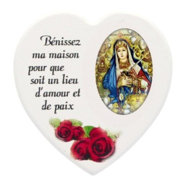 Magnet en bois avec prière forme coeur H 5 cm. Disponible avec différents Saints.