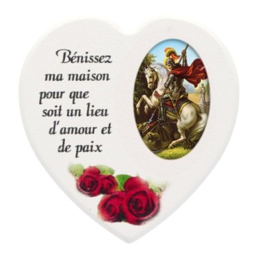 Magnet en bois avec prière forme coeur H 5 cm. Disponible avec différents Saints.