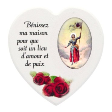 Magnet en bois avec prière forme coeur H 5 cm. Disponible avec différents Saints.