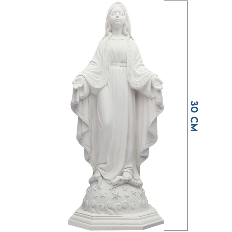 Statue fluorescente en résine de la Vierge Miraculeuse. Existes en différentes tailles.