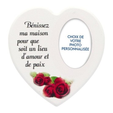 Magnet en bois avec prière forme coeur H 5 cm. Disponible avec différents Saints.