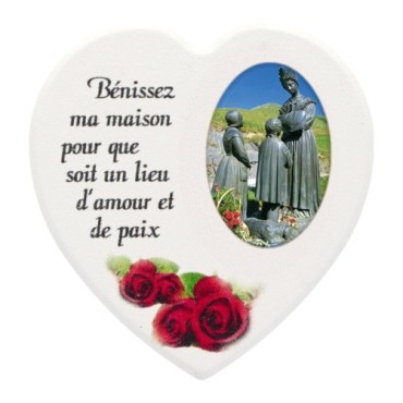 Magnet en bois avec prière forme coeur H 5 cm. Disponible avec différents Saints.