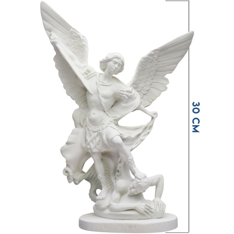 Statue fluorescente en résine de Saint Michel. Hauteur 30 cm.