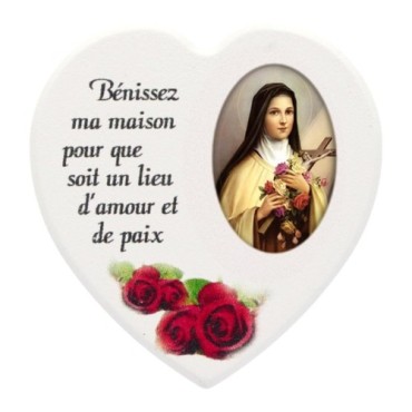 Magnet en bois avec prière forme coeur H 5 cm. Disponible avec différents Saints.