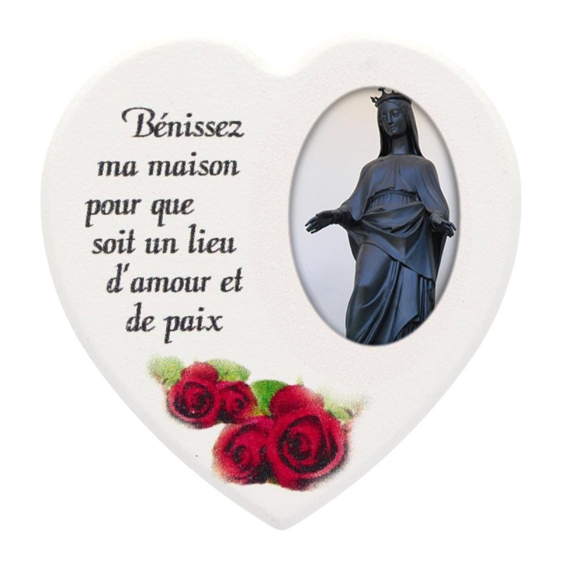 Magnet en bois avec prière forme coeur H 5 cm. Disponible avec différents Saints.
