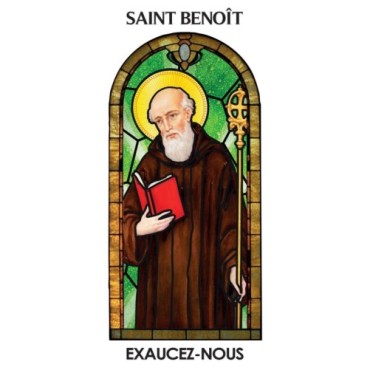 Autocollant BLANC vitrail sans priere H. 10.5 x 6.5 cm pour bougie de neuvaine.