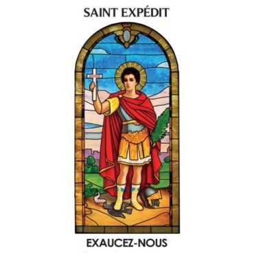 Autocollant BLANC vitrail sans priere H. 10.5 x 6.5 cm pour bougie de neuvaine.