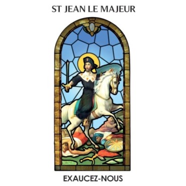 Autocollant BLANC vitrail sans priere H. 10.5 x 6.5 cm pour bougie de neuvaine.