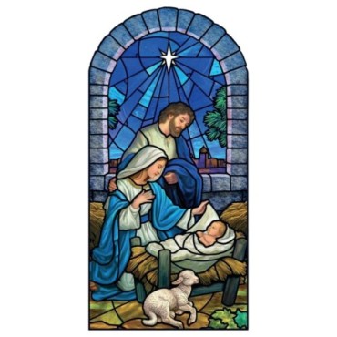 Autocollant BLANC vitrail sans priere H. 10.5 x 6.5 cm pour bougie de neuvaine.