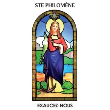 Autocollant BLANC vitrail sans priere H. 10.5 x 6.5 cm pour bougie de neuvaine.