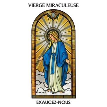 Autocollant BLANC vitrail sans priere H. 10.5 x 6.5 cm pour bougie de neuvaine.