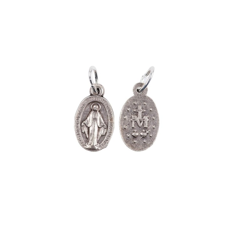 Médaille métal couleur argentée de la Vierge Miraculeuse, plusieurs tailles.