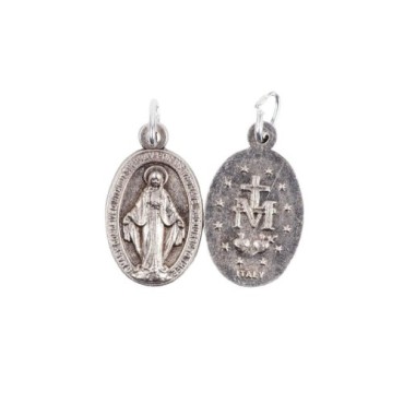 Médaille métal couleur argentée de la Vierge Miraculeuse, plusieurs tailles.