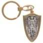 Porte-clés de Saint Michel en forme de bouclier- avec une croix au revers- Hauteur - 4-5 cm- Disponible en deux couleurs-
