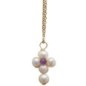 Collier avec chaine de couleur dorée en acier inoxydable L 45 cm, avec croix blanche H. 2 cm, différentes pierre au centre.