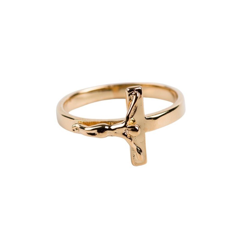 Bague en plaqué or avec Christ en relief – Plusieurs tailles. Livrée en boîte.