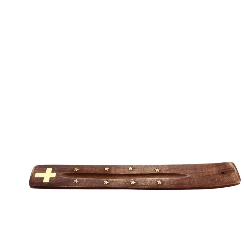 Brûle-encens en bois pour bâtonnets, décor imprimé, 26 × 3,5 cm. Boîte de 4.