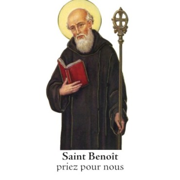 Autocollant Transparent classique de saint avec prière H. 10.5 x 6.5 cm pour bougie de neuvaine.